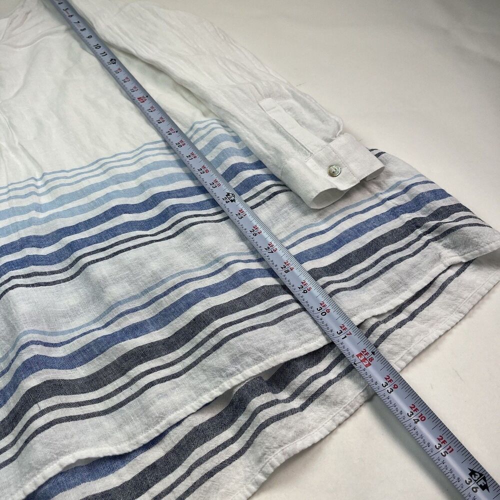 J Jill Linen Tunic Top M White Blue Striped - Picture 7 of 12